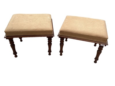 Lot 1236 - Pair of Victorian mahogany stools raised on baluster turned legs, 48cm wide