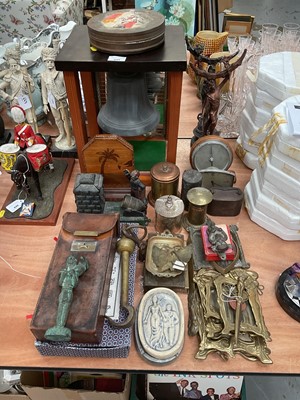 Lot 449 - Group of metalware items to include picture frames, money boxes, bell and sundries.