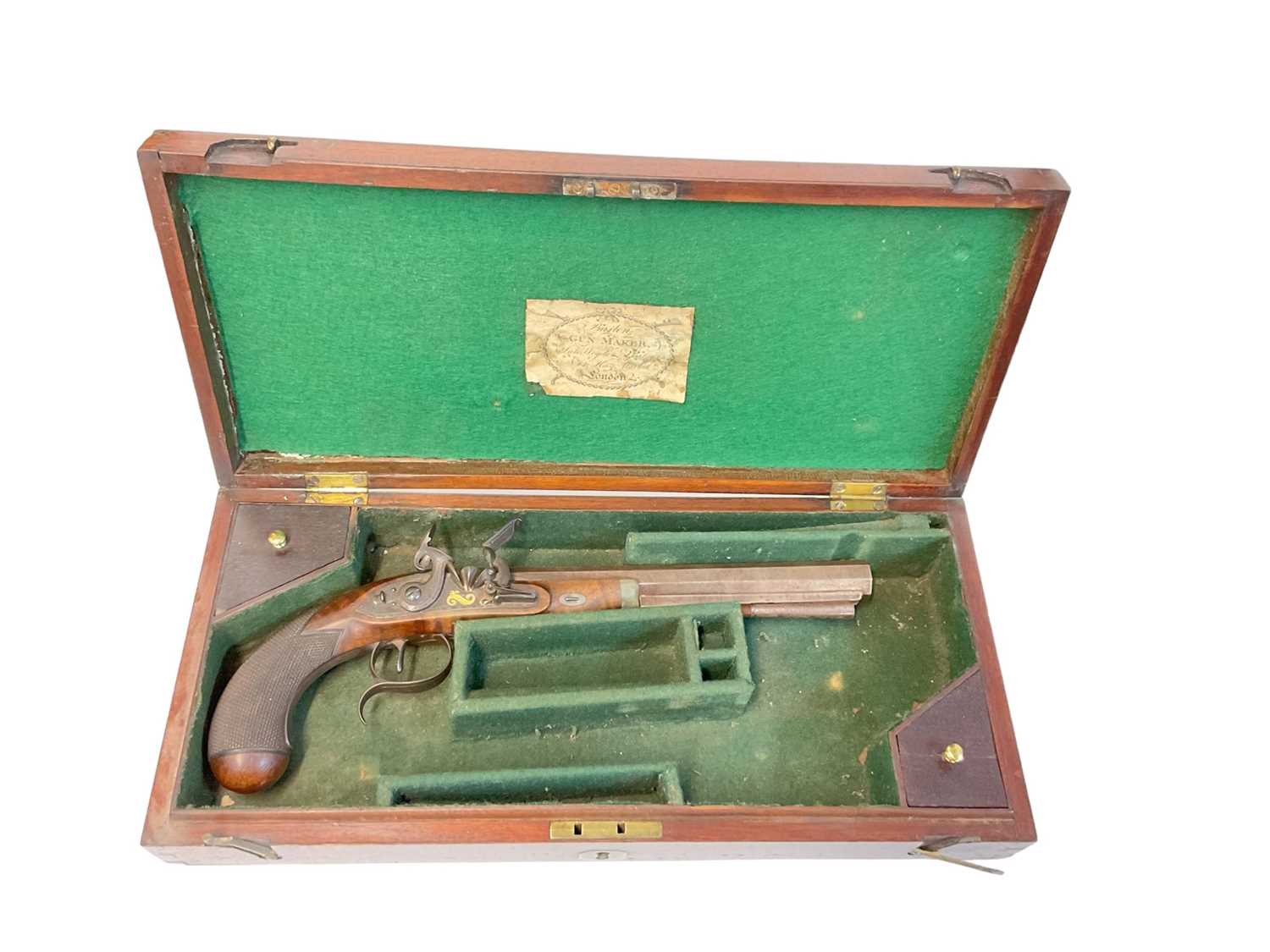 Lot 930 - Good quality early 19th century Flintlock duelling pistol by Barton, London in box