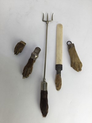 Lot 995 - Group of Victorian and later animal pads as useful objects to include: Hare dated 1945, J. (P) H - Hardaspur