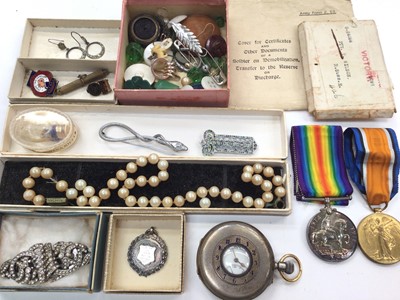 Lot 1035 - Silver half hunter J. W. Benson pocket watch, pair of First World War medals named to Pte. W. Wilson. R. Suss. R, together with a small group of bijouterie