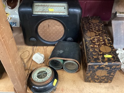 Lot 699 - , antique Chinese lacquered box, vintage Bakelite radio and sundries