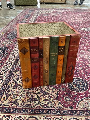 Lot 53 - A leather waste paper bin with faux book spine front