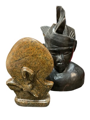 Lot 143 - Nigerian Shona school carved stone carving by T Mtasa and a Balinese carved wood sculpture