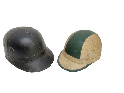 Lot 47 - Vintage Waddington's "Topper" motorcycle helmet, together with another "The Corker", marked 7 1/8 on head band (2).