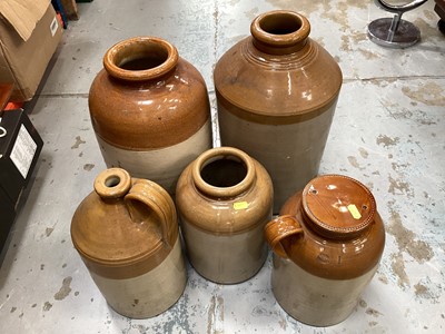 Lot 681 - Two boxes of stoneware jars and flagons