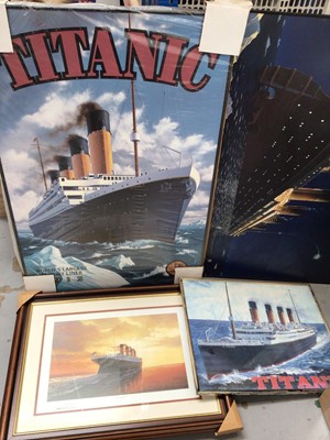 Lot 347 - Collection of Titanic related pictures and prints, some on wood, metal signs and posters