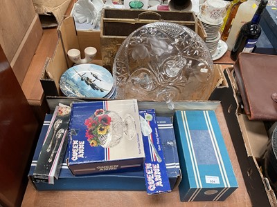 Lot 534 - Group of Second World War aircraft collectors plates, cut glass bowl, brass magazine rack, glassware, pictures and sundries.