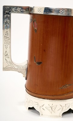 Lot 766 - Japanese lacquered bamboo brush pot with white metal mounts, dated 1883