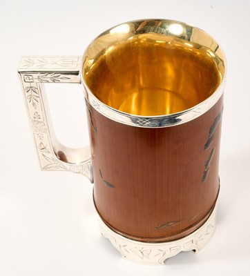 Lot 766 - Japanese lacquered bamboo brush pot with white metal mounts, dated 1883