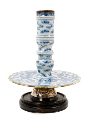 Lot 119 - Chinese blue and white candlestick