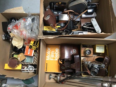 Lot 314 - Three boxes of vintage cameras and accessories