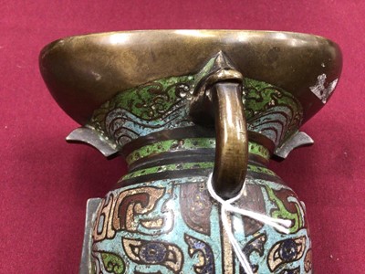 Lot 818 - Chinese champlevé enamel tripod censer with cover