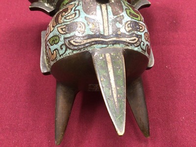 Lot 818 - Chinese champlevé enamel tripod censer with cover