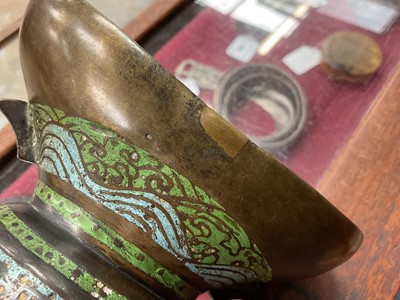 Lot 818 - Chinese champlevé enamel tripod censer with cover