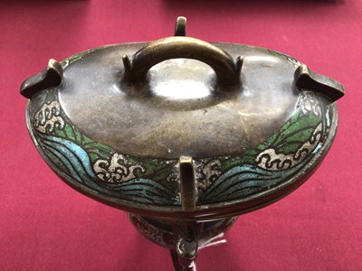 Lot 818 - Chinese champlevé enamel tripod censer with cover