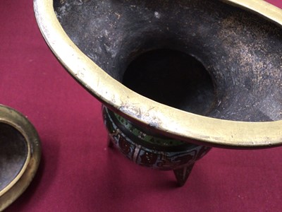Lot 818 - Chinese champlevé enamel tripod censer with cover