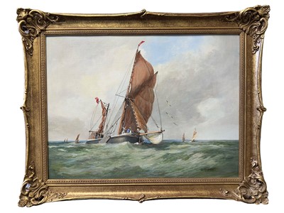 Lot 586 - Dorothy Lightfoot (1909-2002) oil on canvas board - 'Sailing Barge near Port', signed, titled verso, 41cm x 55cm, in gilt frame