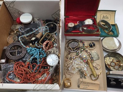 Lot 1113 - Group of vintage costume jewellery including silver bangle, silver cased pocket watch, antique coral necklace, other beads and bijouterie