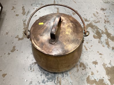 Lot 676 - Antique brass cauldron and lid