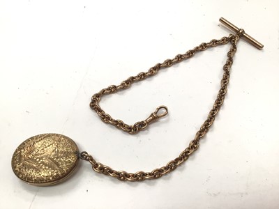 Lot 1047 - Antique yellow metal mariner link watch chain with a Victorian yellow metal oval locket