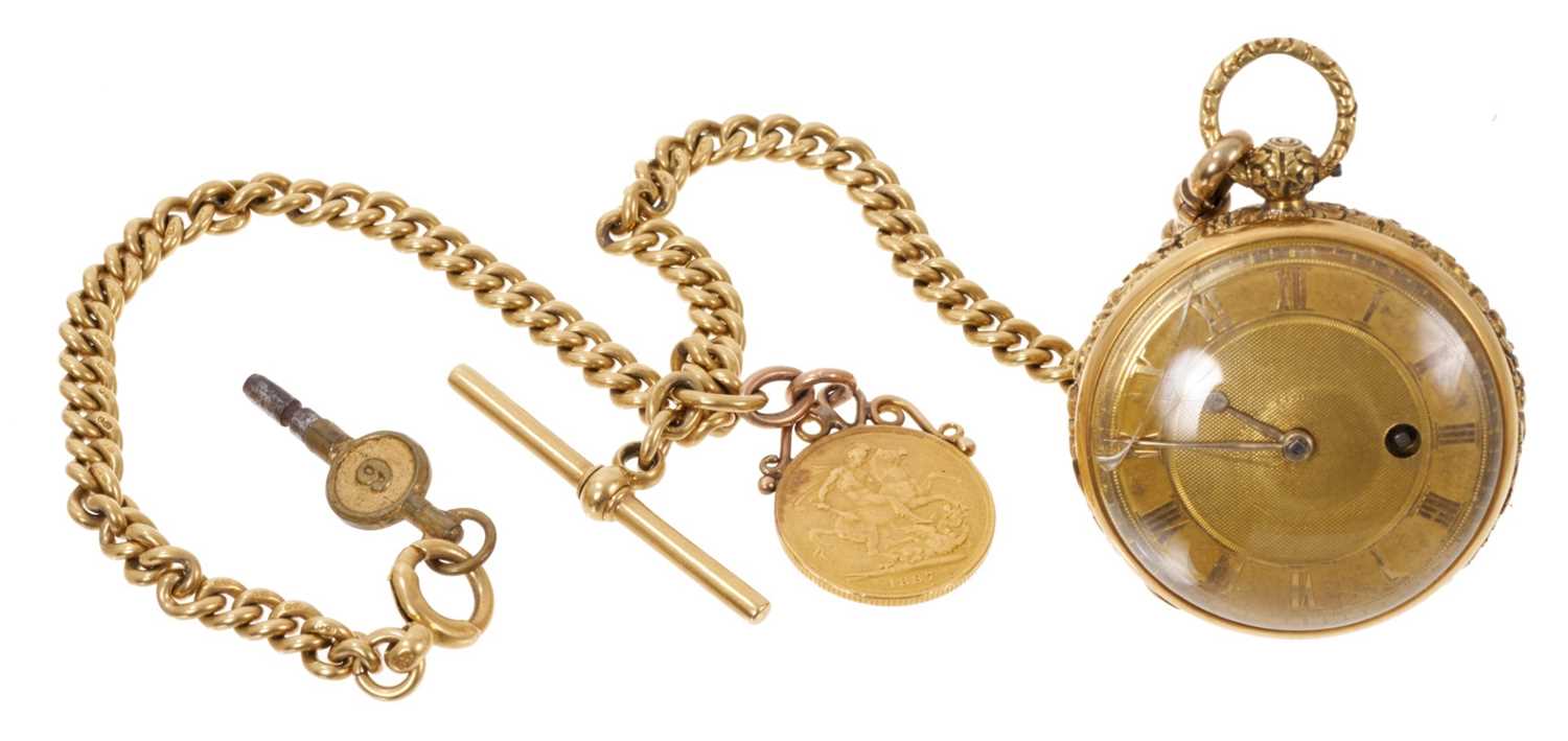 Lot 546 - Regency gold fob watch on chain by Isaac Pettit