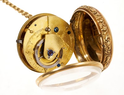 Lot 546 - Regency gold fob watch on chain by Isaac Pettit