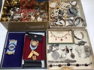 Lot 1091 - Group of costume and silver jewellery, watches and two Masonic silver medallions