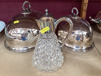 Lot 717 - Silver mounted cut glass decanter together with two silver plated food domes and ceramics by Limoges and others