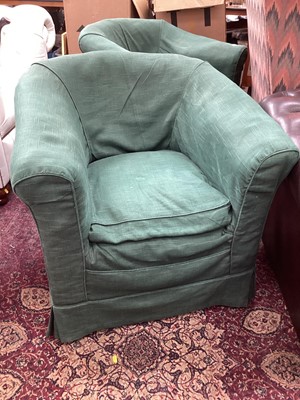 Lot 1315 - Pair of Edwardian club chairs with original upholstery beneath loose covering