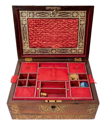 Lot 725 - William IV rosewood and brass inlaid work box