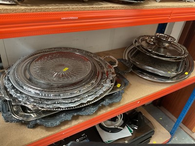 Lot 616 - Group of assorted silver plated trays and serving dishes of various forms