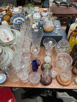 Lot 548 - Group of glassware, Mdina coloured glass paperweight, ships in bottles etc