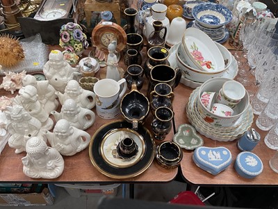 Lot 547 - Group of ceramics including Greek vases, Wedgwood Jasperware, Buddah ornaments, onyx clock etc