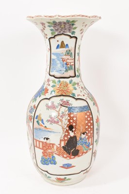 Lot 125 - Large 19th century Japanese Kutani porcelain baluster vase, painted with figures, flowers and birds, six-character mark to base, 43.5cm high