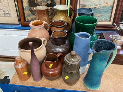 Lot 52 - <p>Group of ceramics, incliding stoneware jugs, Brightlingsea bottle, etc</p>