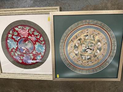 Lot 234 - Two Chinese circular silk panels in glazed frames