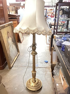 Lot 1401 - Gilt standard lamp with shade