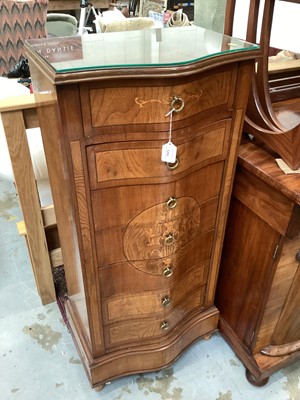 Lot 1200 - Good quality reproduction narrow serpentine fronted chest of seven drawers, 56cm wide, 37.5cm deep, 123.5cm high