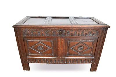 Lot 1325 - Late 17th century carved and panelled oak coffer