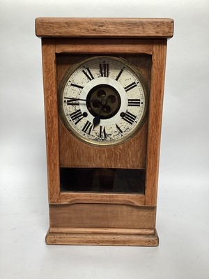 Lot 2609 - Large and heavy oak cased wall clock, the enamel dial inscribed 'Made in England', possibly for a factory