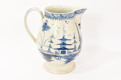 Lot 132 - English pearlware jug, circa 1800, painted with a landscape in the Chinese style, 24cm high