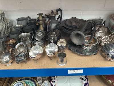 Lot 66 - Group of silver plate, pewter, and a bugle