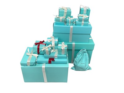 Lot 2105 - Lot of Tiffany & Co empty jewellery boxes and larger presentation boxes.