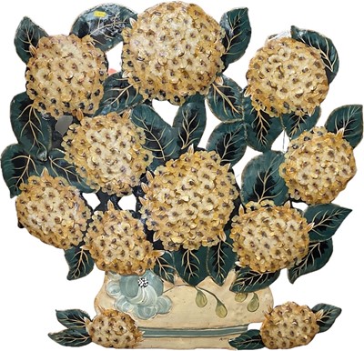 Lot 836 - A large toleware fire guard in the form of a hydrangea