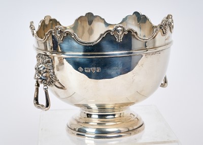 Lot 262 - 1920s silver bowl of circular form with twin lion mask ring handles, on a stepped circular base