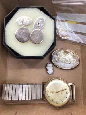 Lot 1053 - Pair of silver cufflinks, Bravingtons wristwatch and two cameos