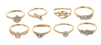 Lot 431 - Eight 18ct gold and diamond rings various