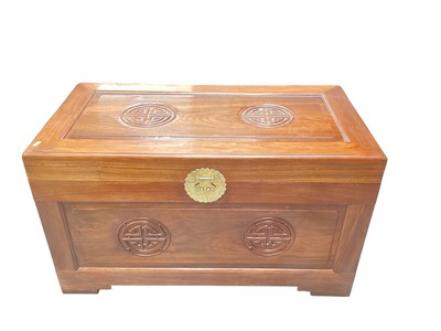 Lot 1220 - Good quality Eastern camphor wood trunk, 101cm wide, 53cm deep, 58cm high