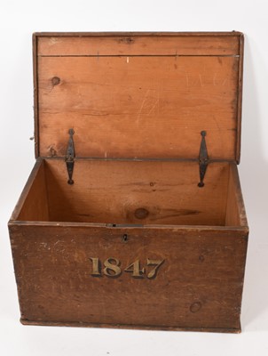 Lot 801 - Mid-19th century grained pine box, emblazoned with date 1847, 55cm wide